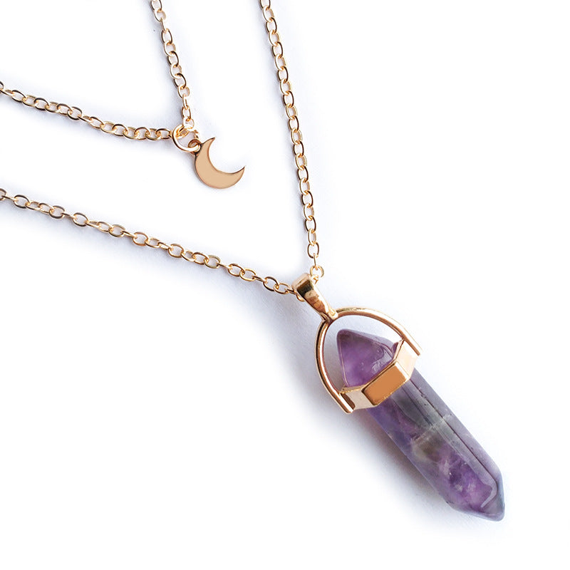 Crystal Column & Crescent Moon Necklace