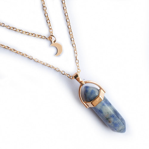 Crystal Column & Crescent Moon Necklace