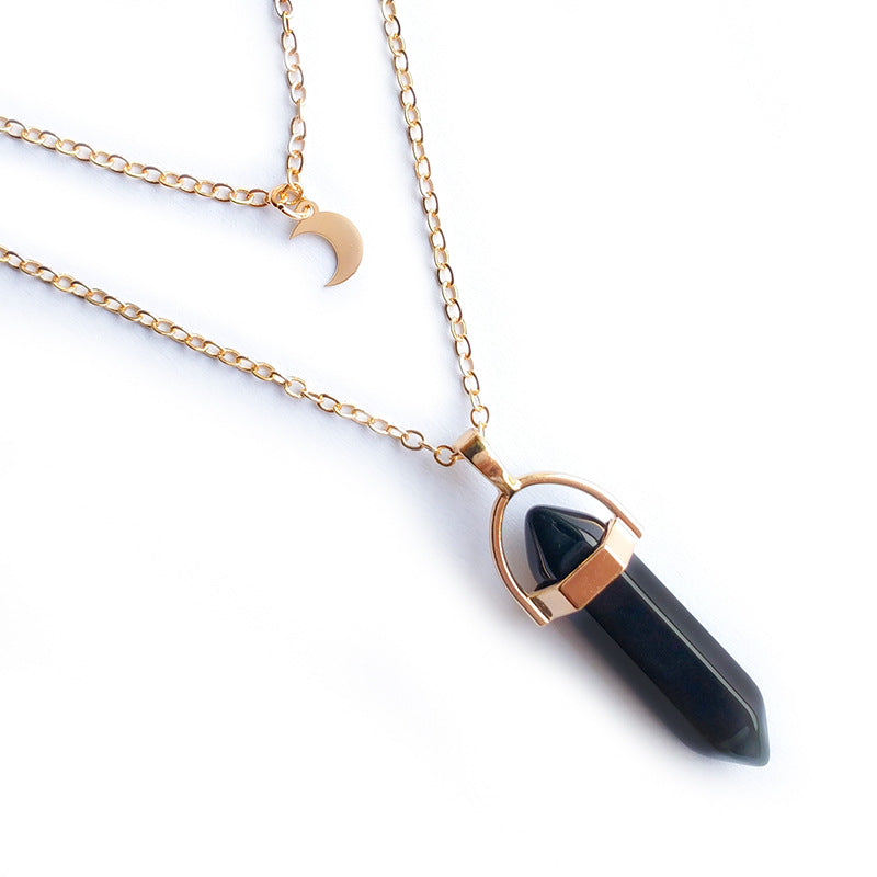 Crystal Column & Crescent Moon Necklace