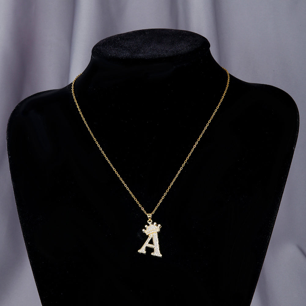 Initial Necklace with Crown Detail — 18K Gold