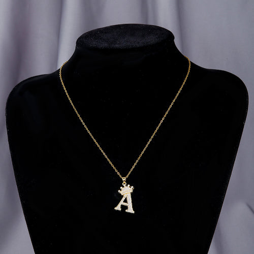 Initial Necklace with Crown Detail — 18K Gold