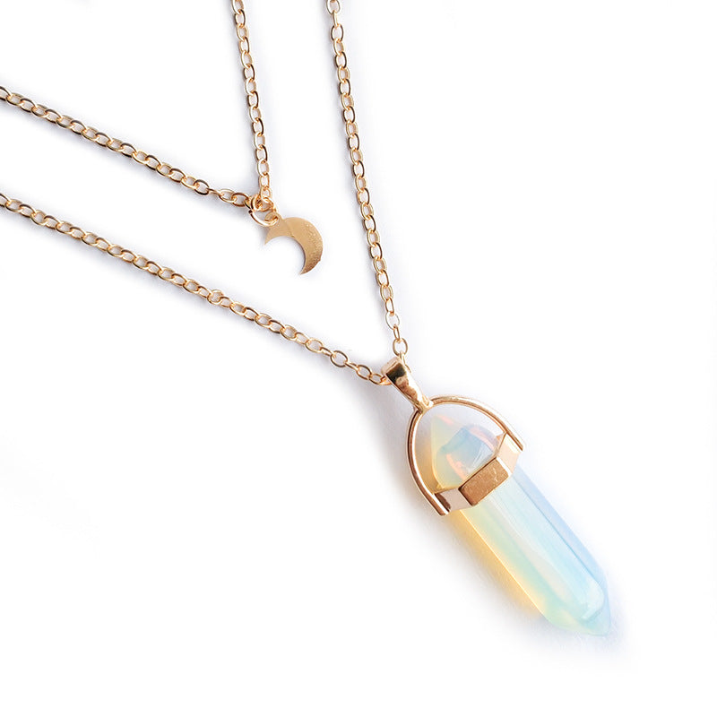 Crystal Column & Crescent Moon Necklace