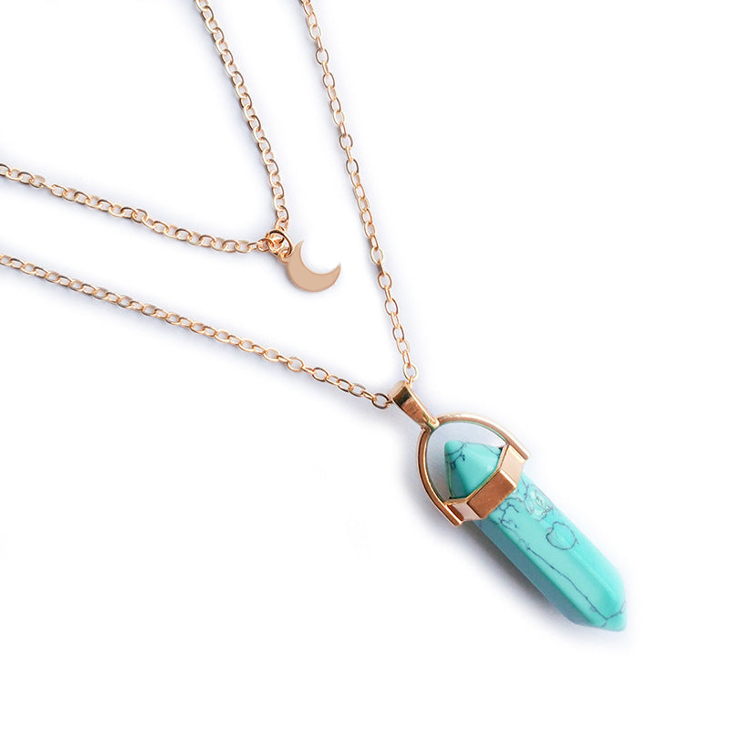 Crystal Column & Crescent Moon Necklace