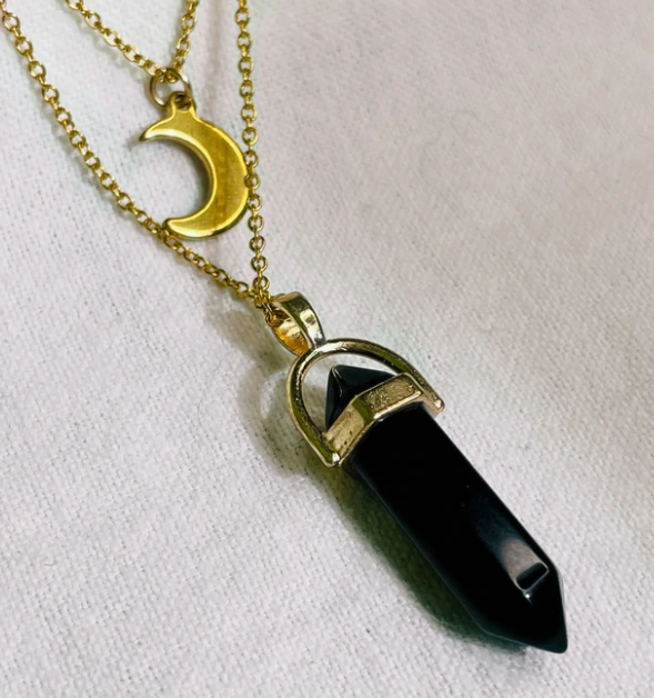 Crystal Column & Crescent Moon Necklace