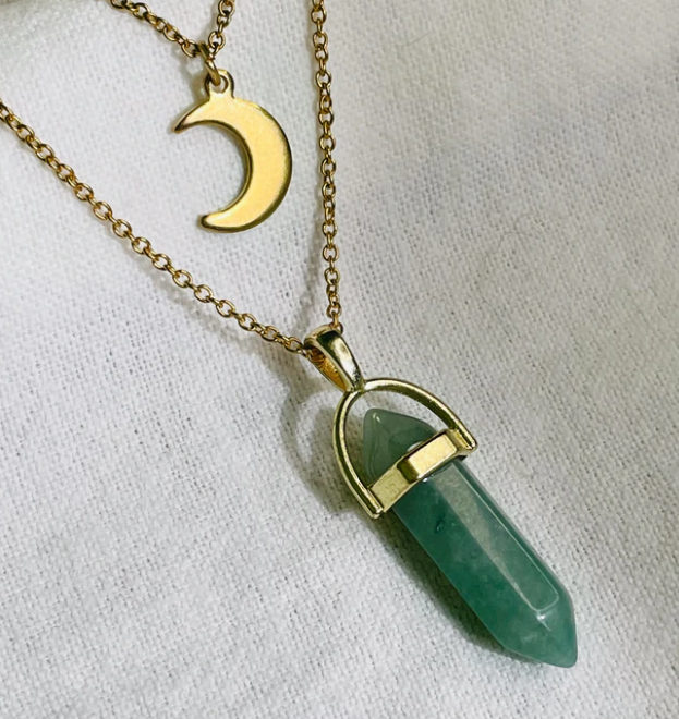 Crystal Column & Crescent Moon Necklace