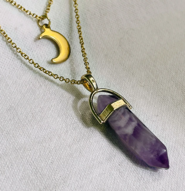 Crystal Column & Crescent Moon Necklace