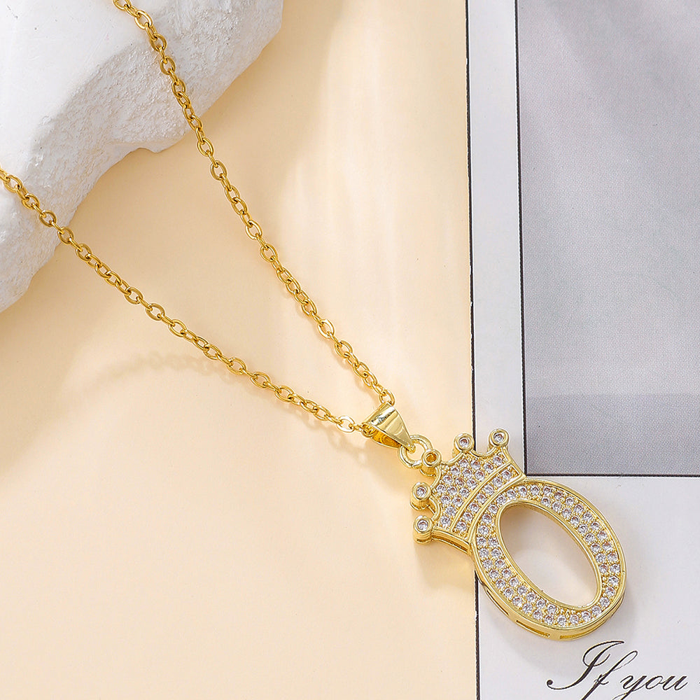 Initial Necklace with Crown Detail — 18K Gold