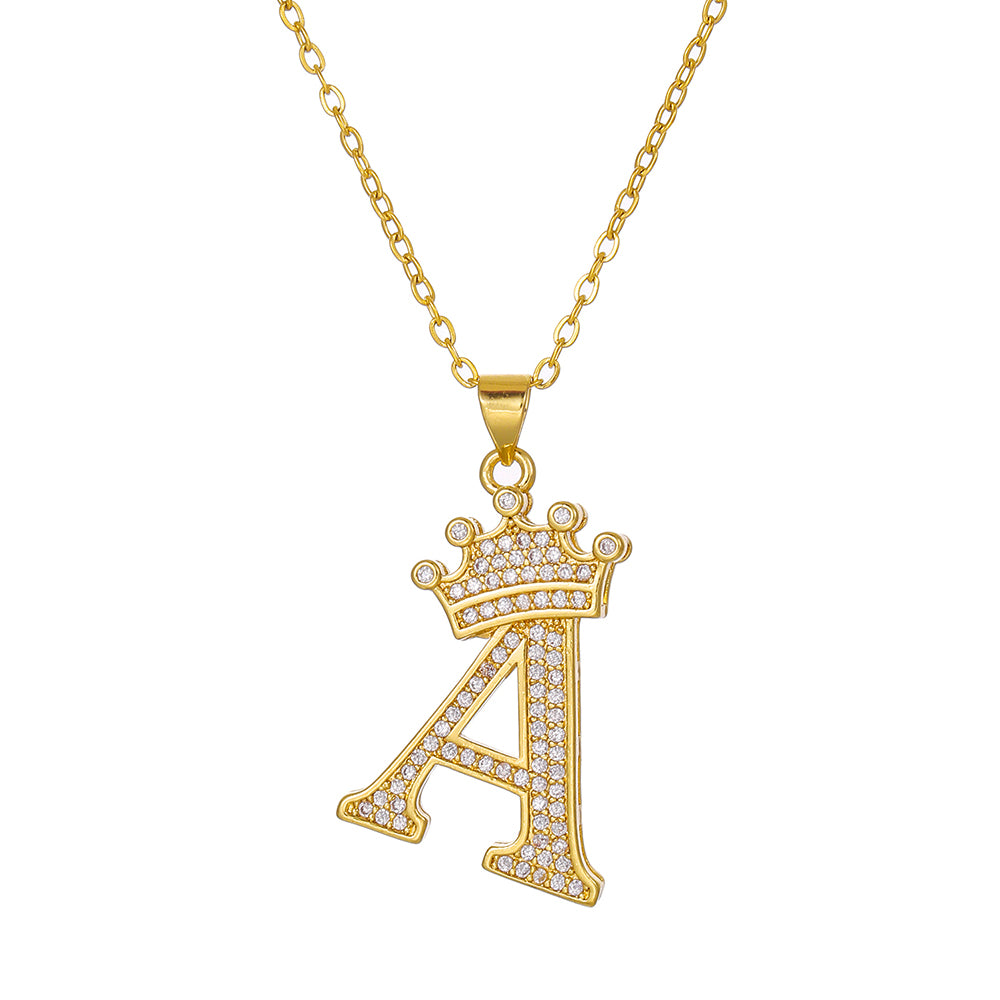 Initial Necklace with Crown Detail — 18K Gold
