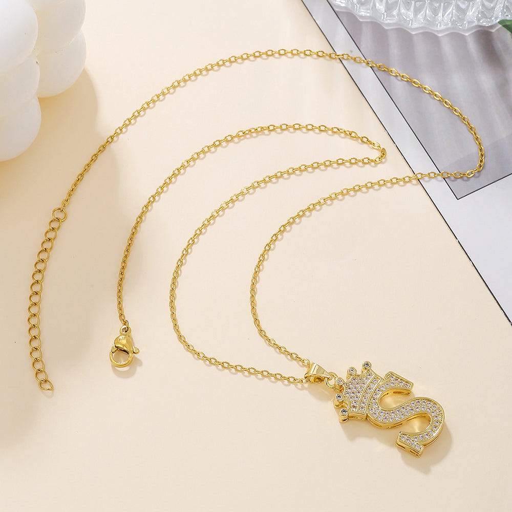 Initial Necklace with Crown Detail — 18K Gold